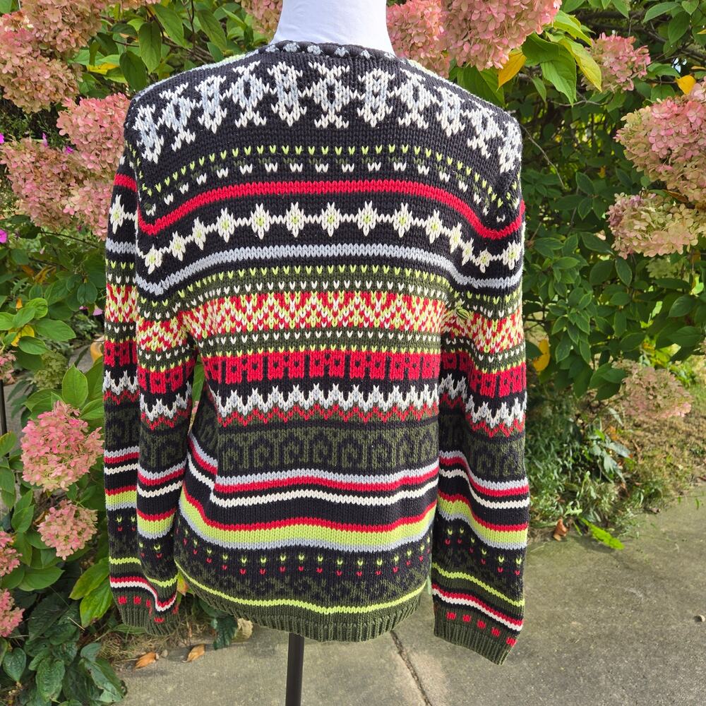 Field Gear Olive Green Multicolor Fair Isle Button Front Cardigan size Medium - Picture 3 of 13